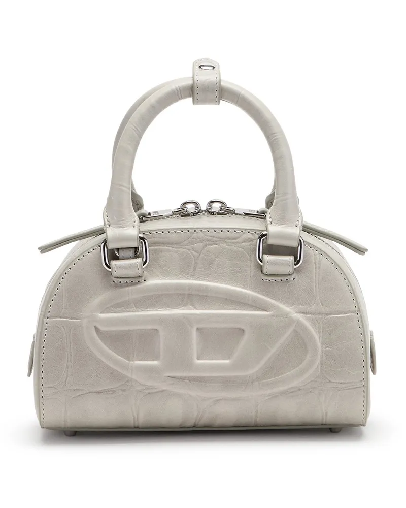 Diesel 1DR Dome-Mini-Bowlingtasche aus Leder in Krokodilleder-Optik - Schultertaschen - Damen - Grau Grau
