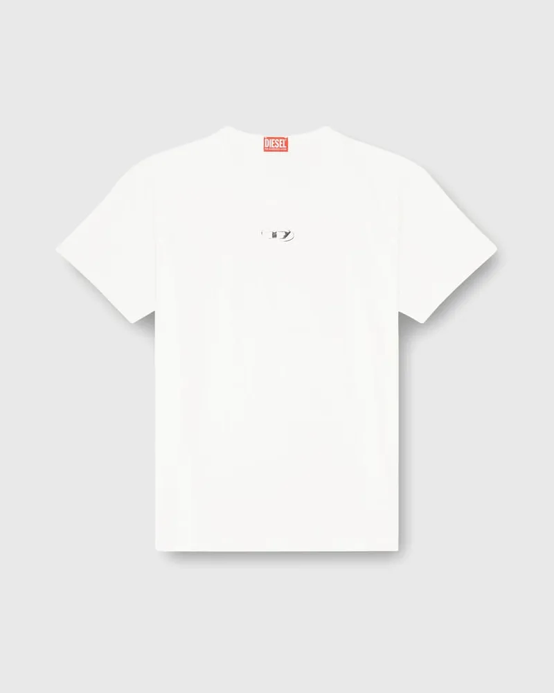 Diesel Leichtes Baumwoll-T-Shirt mit metallischem ovalem D-Logo - T-Shirts - Herren - Weiss Weiss