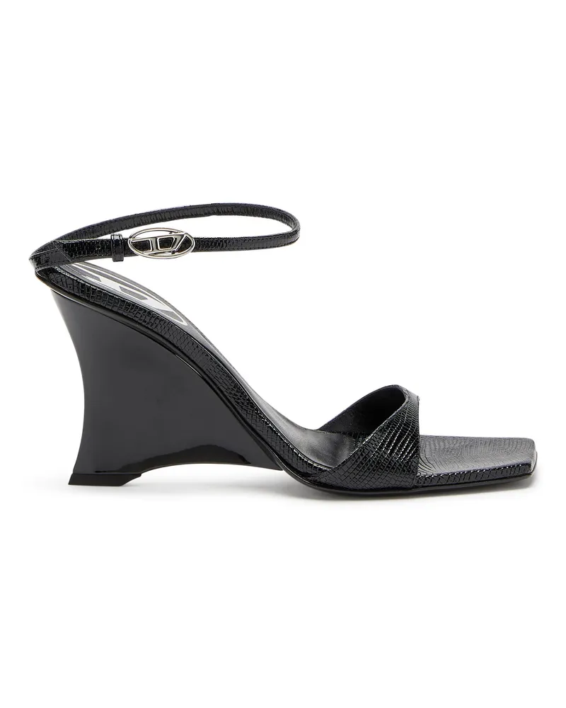 Diesel D-Amber-Keilsandalen aus Leder in Eidechsenoptik - Sandalen - Damen - Schwarz Schwarz