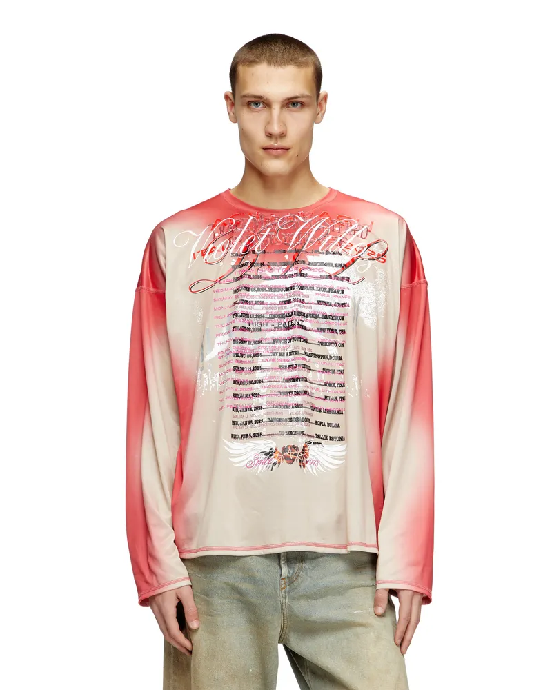 Diesel Langarm-Tech-T-Shirt aus Jersey mit Text-Print - T-Shirts - Unisex - Rosa Rosa