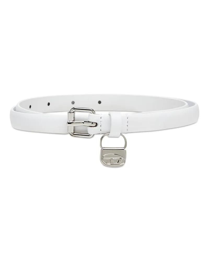 Diesel 1.4cm Schmaler Gürtel aus Leder mit 1DR Bag-Charm - Gürtel - Damen - Weiss Weiss