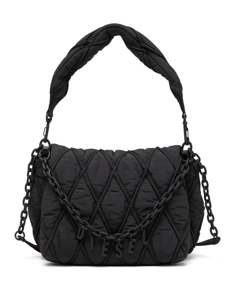 Diesel Charm-D-Schultertasche aus gestepptem Nylon - Schultertaschen - Damen - Schwarz Schwarz