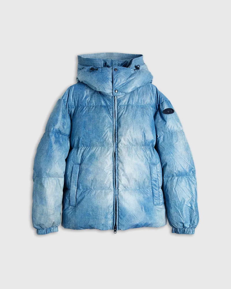 Diesel Daunenjacke mit Denim-Effekt-Print und Kapuze - Winterjacken - Herren - Blau Blau