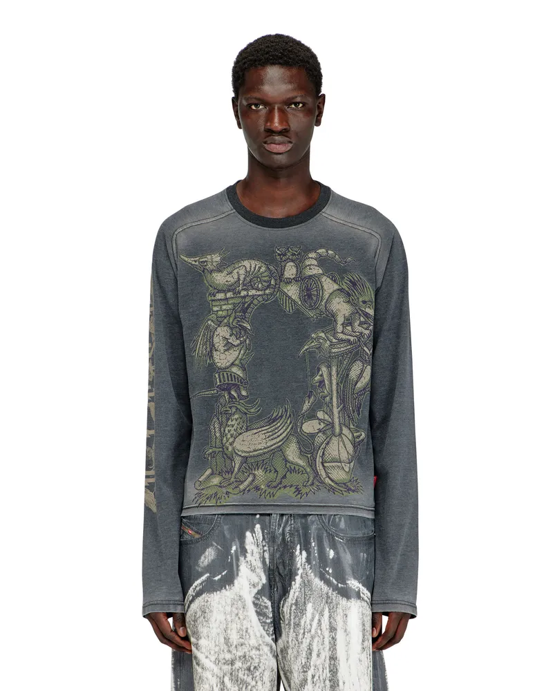 Diesel Langarm-T-Shirt mit grafischem Motiv - T-Shirts - Herren - Schwarz Schwarz