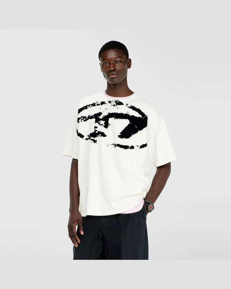 Diesel T-Shirt mit beflocktem Distressed-Logo - T-Shirts - Herren - Weiss Weiss