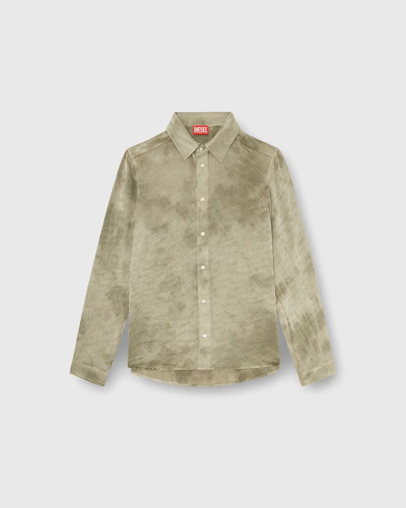 Diesel Shirt aus logo-jacquard-crinkled satin - Hemden - Herren - Braun Braun