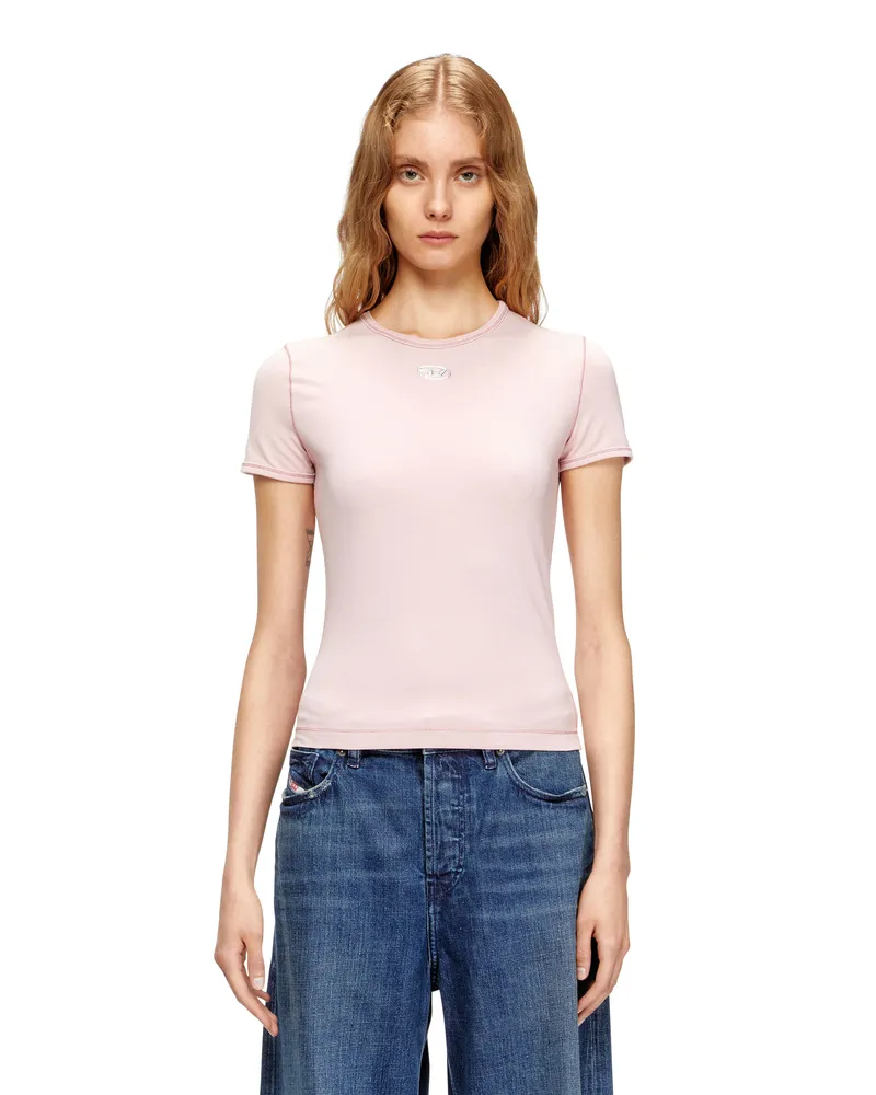 Diesel Schmal geschnittenes T-Shirt mit metallischem Oval D - T-Shirts - Damen - Rosa Rosa