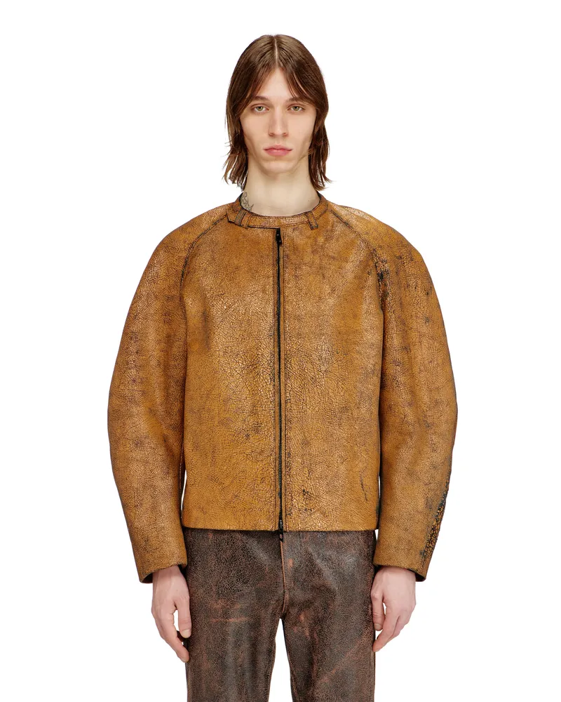 Diesel Bikerjacke mit Kokonärmeln aus rissigem Leder - Lederjacken - Herren - Braun Braun