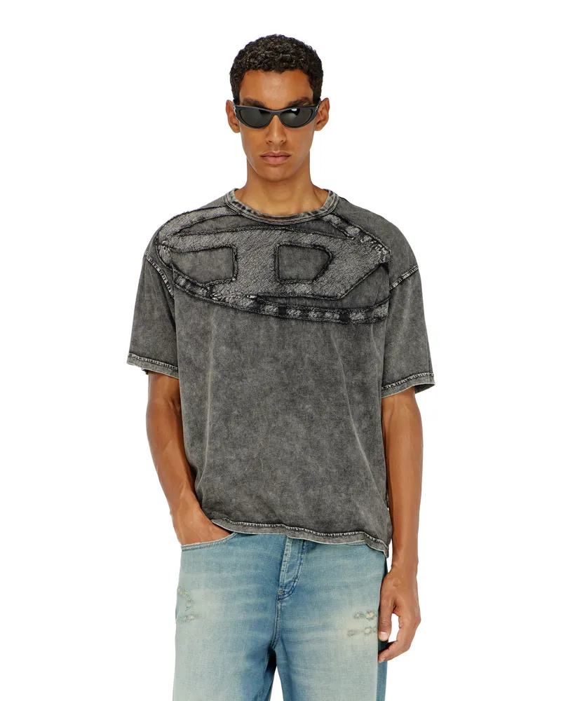 Diesel Lockeres Baumwoll-T-Shirt mit Oval-D-Applikation - T-Shirts - Herren - Schwarz Schwarz