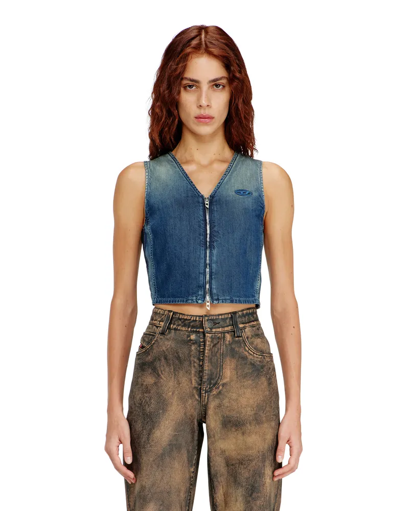 Diesel Kurzes Denim-Top mit Frontreißverschluss - Oberteile - Damen - Blau Blau
