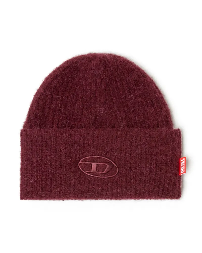 Diesel Burgunderrote Mütze mit Oval D-Stickerei - Mützen - Unisex - Rot Rot