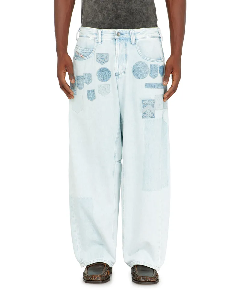 Diesel Relaxed Jeans Regular Waist 1997 D-Enim-M, Hellblau, Knopfverschluss Blau