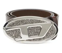 4 cm breiter Gürtel aus Leder mit Strass-Oval D-Schnalle - Gürtel - Damen - Braun