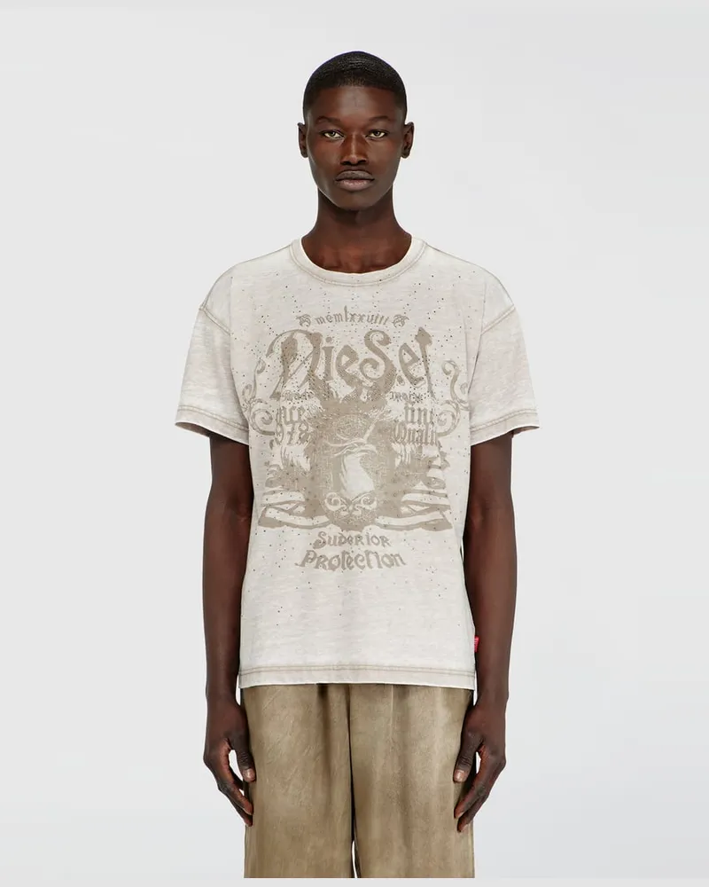 Diesel Jersey-T-Shirt mit burnout wash und Nieten - T-Shirts - Herren - Beige Beige