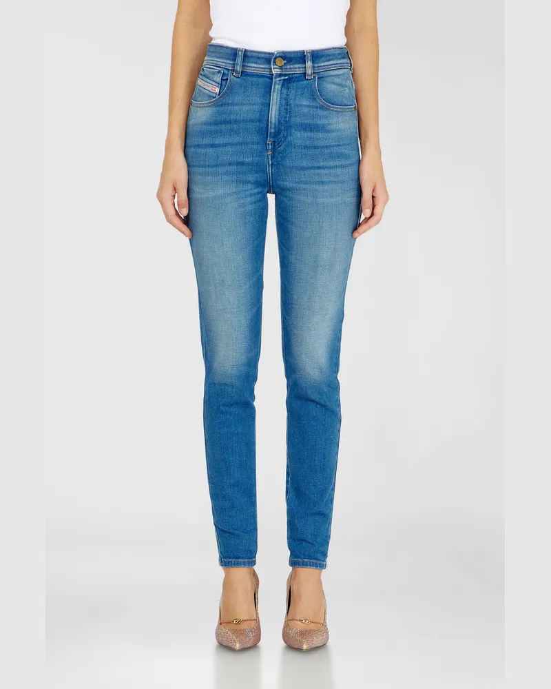 Diesel Skinny Jeans High Waist 1984 Slandy-High, Mittelblau, Reißverschluss Blau