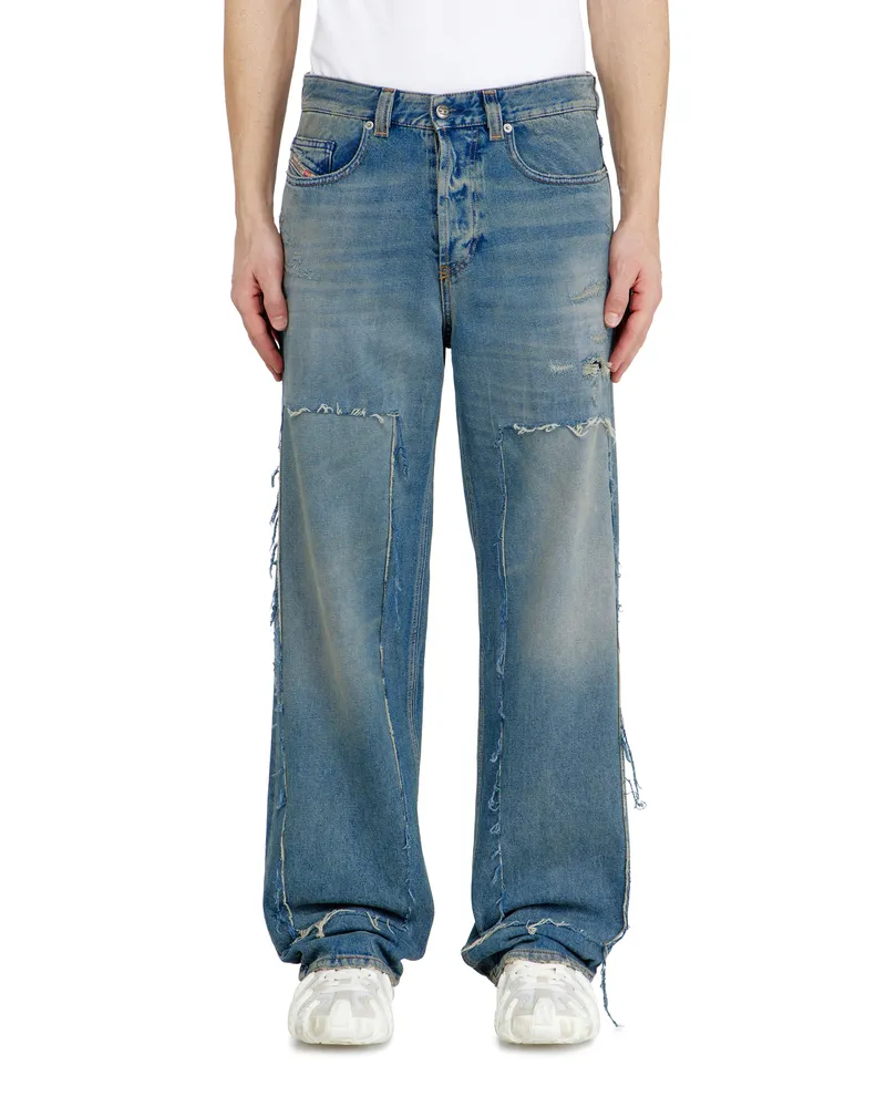 Diesel Relaxed Jeans Low Waist 2001 D-Macro, Mittelblau, Knopfverschluss Blau