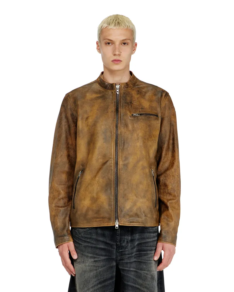 Diesel Biker jacket aus behandeltem Leder - Lederjacken - Herren - Braun Braun