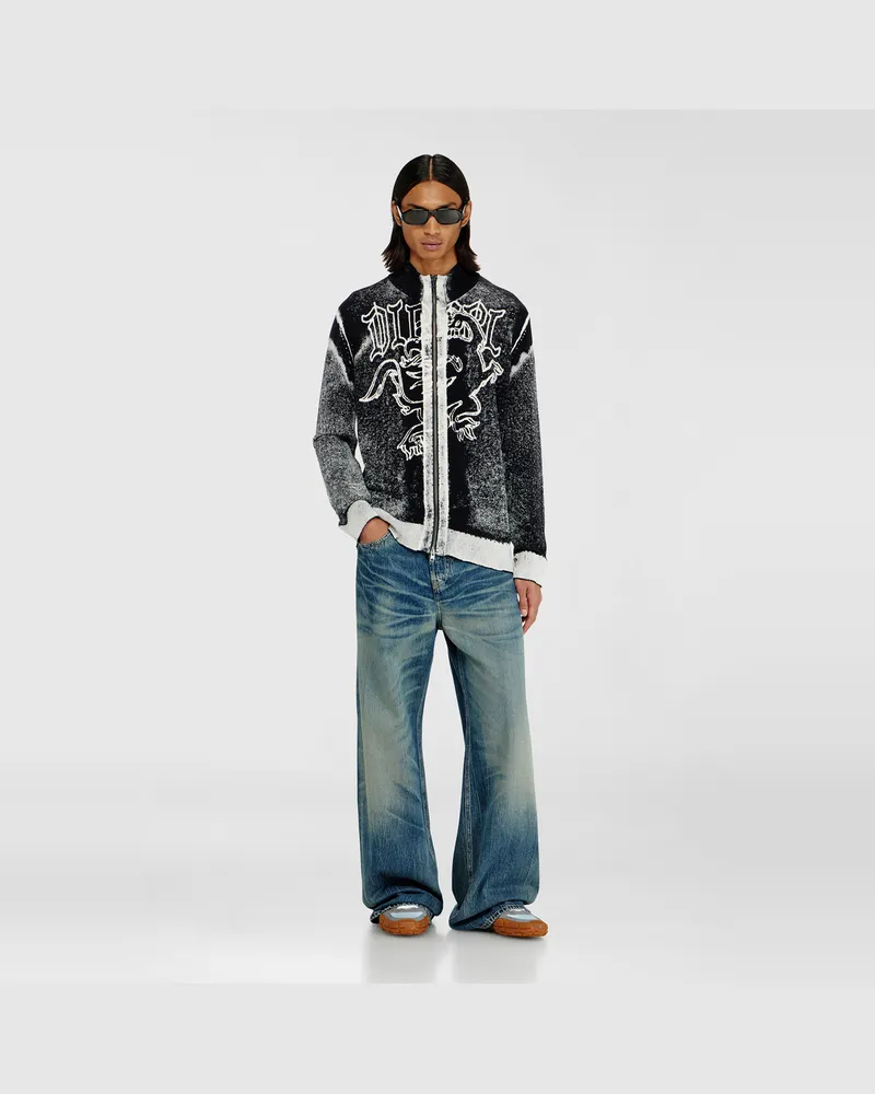 Diesel Behandelter zip-cardigan mit griffin-motiv - Strickwaren - Herren - Bunt Bunt