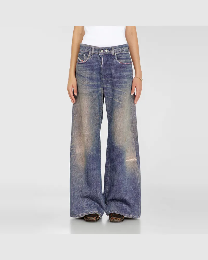 Diesel Relaxed Jeans Low Waist 1996 D-Sire, Dunkelblau, Knopfverschluss Blau