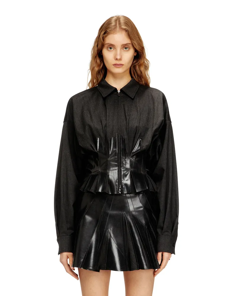 Diesel Hemdjacke mit beschichteten Falten anpassen - Jacken - Damen - Schwarz Schwarz