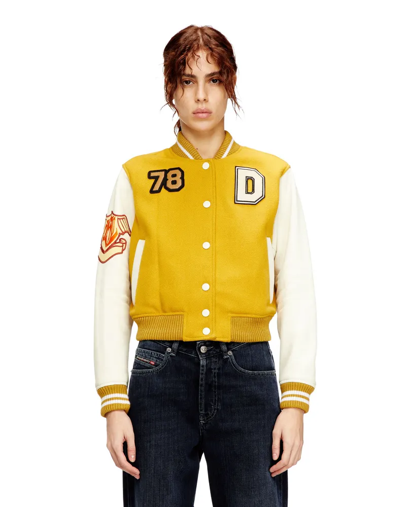 Diesel Kurz geschnittene Collegejacke aus Wolle und Leder - Lederjacken - Damen - Bunt Bunt