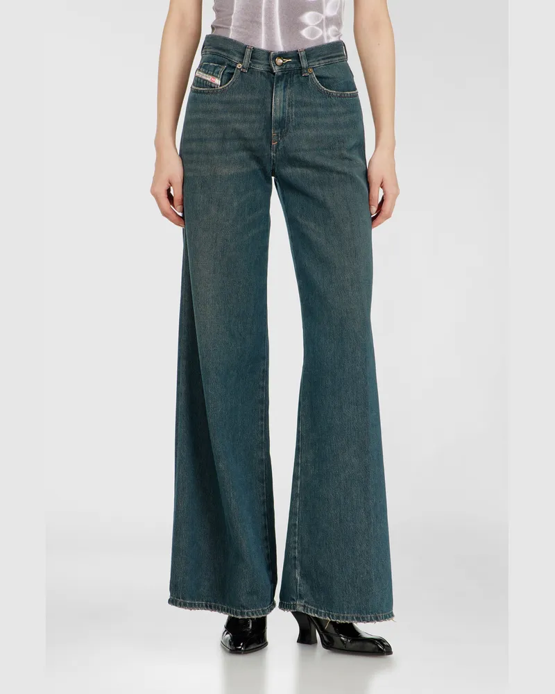 Diesel Flare Jeans Regular Waist 1978 D-Akemi, Dunkelblau, Reißverschluss Blau