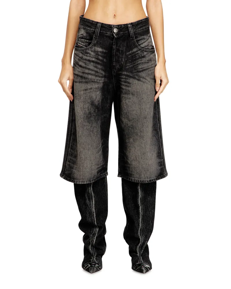 Diesel Lange Bermudashorts aus behandeltem Baumwoll-Hanf-Denim - Denim Kurze Hose - Unisex 