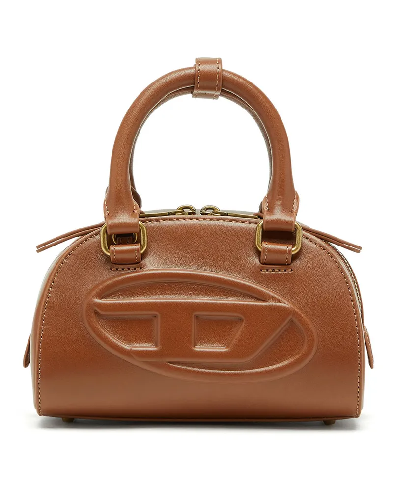 Diesel 1DR Dome-Mini-Bowlingtasche aus Pull-up-Leder - Schultertaschen - Damen - Braun Braun