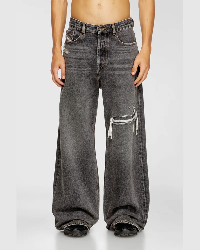 Diesel Relaxed Jeans Low Waist D-Rise, Schwarz/Dunkelgrau, Knopfverschluss Schwarz