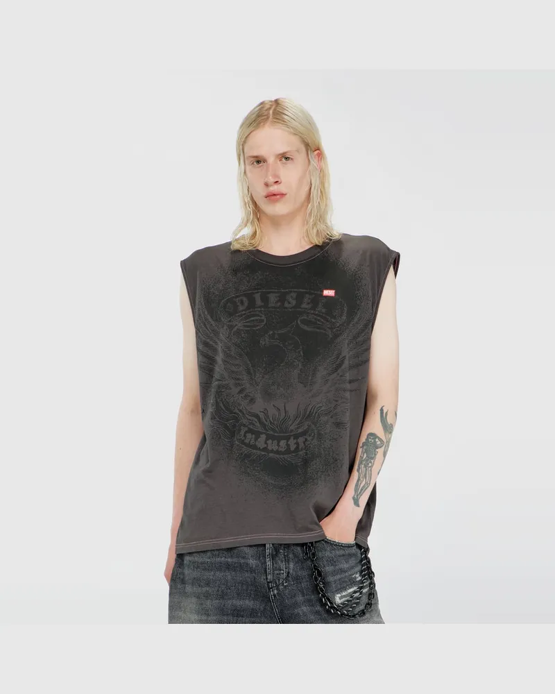Diesel Ärmelloses Top aus Baumwolle mit tonaler Grafik - T-Shirts - Herren - Grau Grau