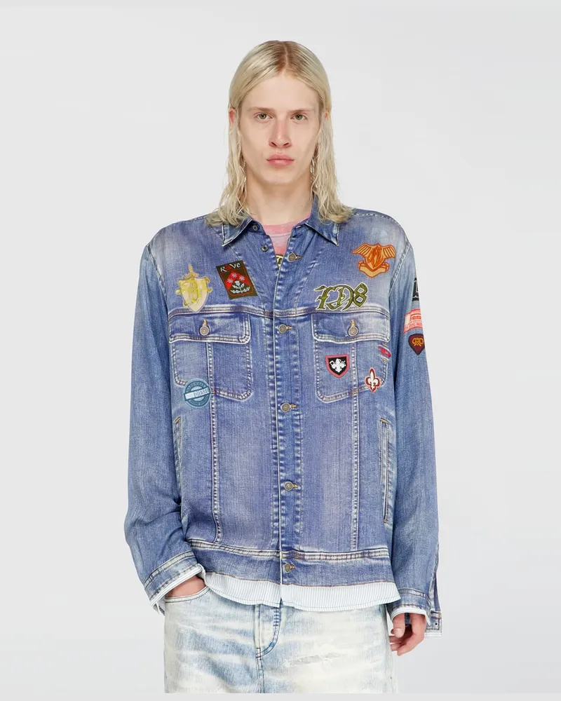 Diesel Satinhemd mit trompe-l'oeil denim-print - Hemden - Herren - Blau Blau