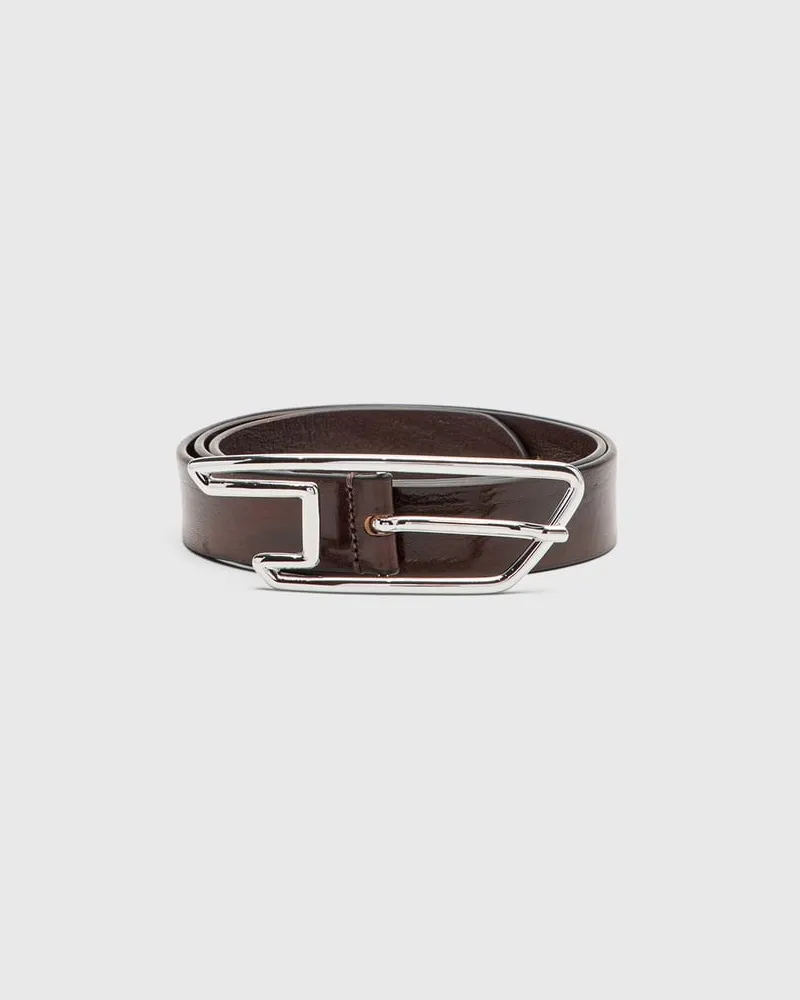 Diesel 3 cm breiter Gürtel aus gewachstem Leder mit D-Logo-Schnalle - Gürtel - Unisex - Braun Braun