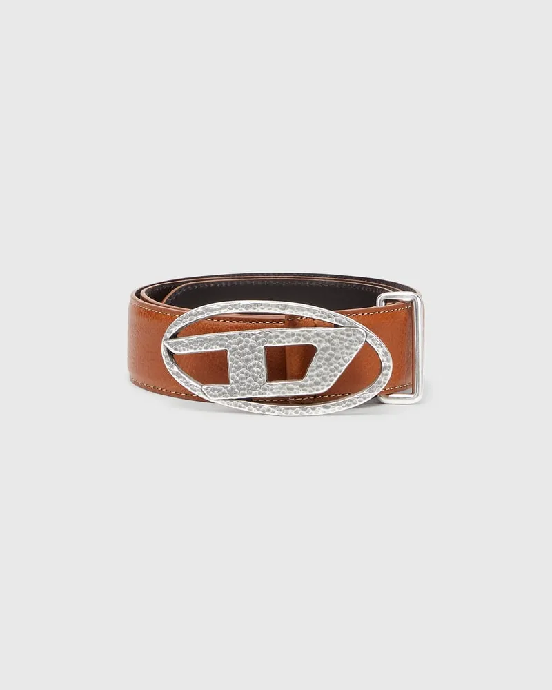 Diesel 4 cm Ledergürtel mit gehämmerter Oval D-Schließe - Gürtel - Unisex - Braun Braun