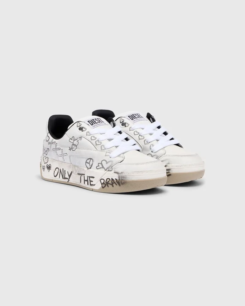 Diesel D-Ollie-Ledersneaker mit Graffiti-Print - Sneakers - Herren - Weiss Weiss