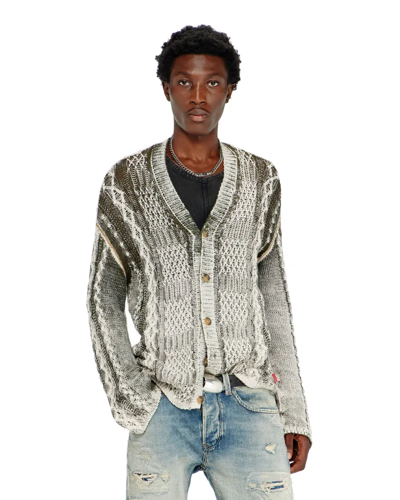 Diesel Behandelter Cardigan aus Zopfmusterstrick - Strickwaren - Herren - Bunt Bunt