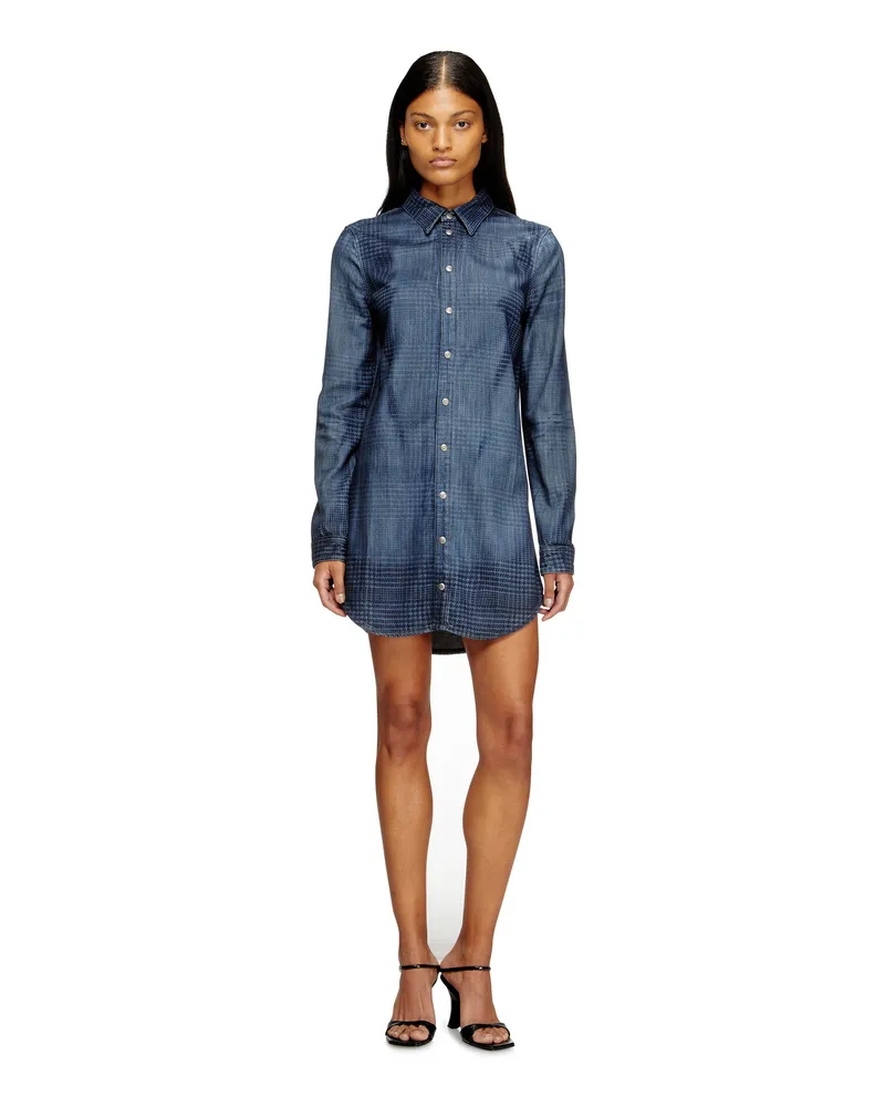 Diesel Hemdblusenkleid aus fließendem Prince of Wales Denim - Kleider - Damen - Blau Blau