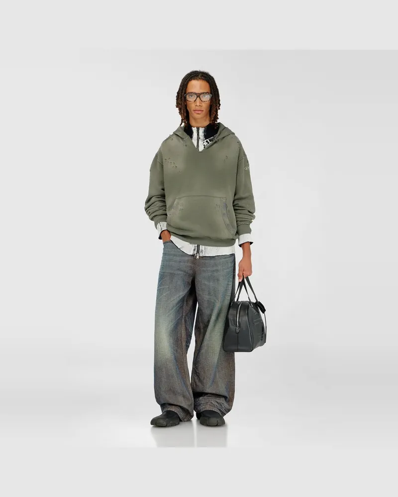 Diesel Kapuzensweatshirt mit distressed look und V-Ausschnitt - Sweatshirts - Herren - Grün Grün