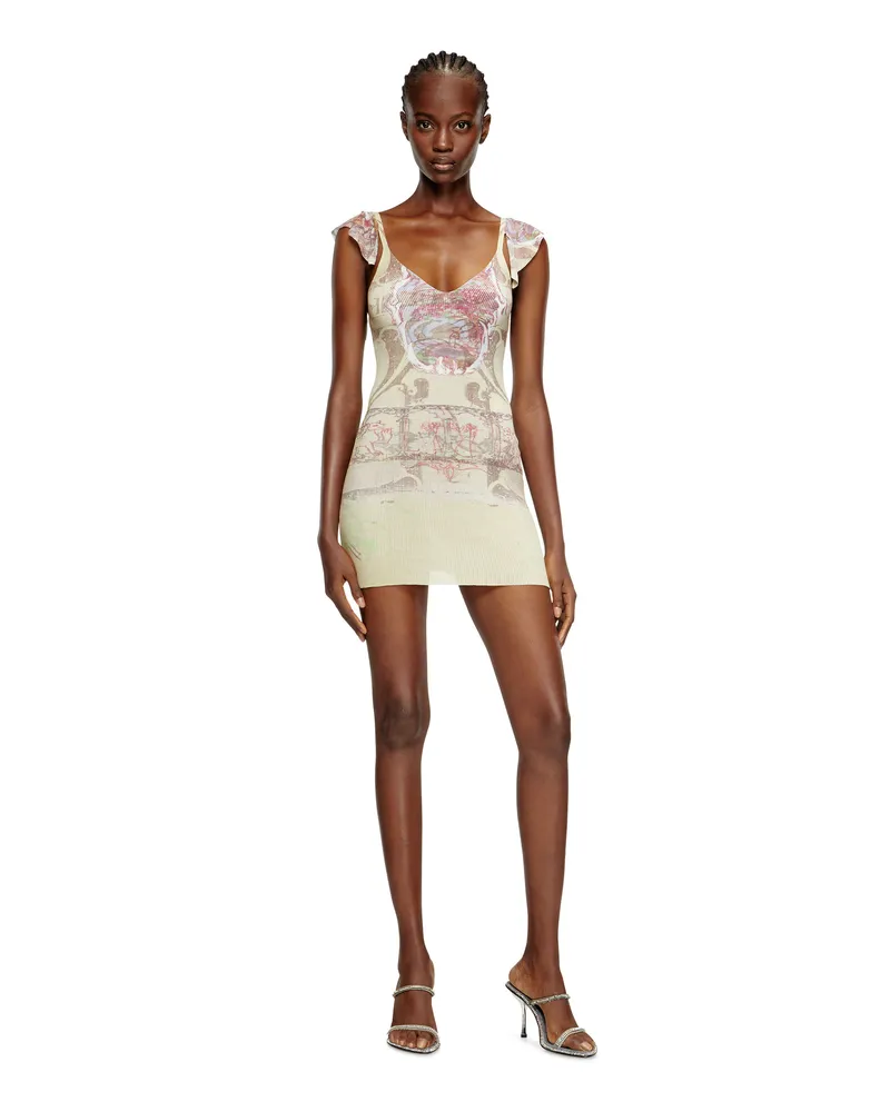 Diesel Geripptes Kleid mit gemischtem mittelalterlichem Print - Kleider - Damen - Beige Beige