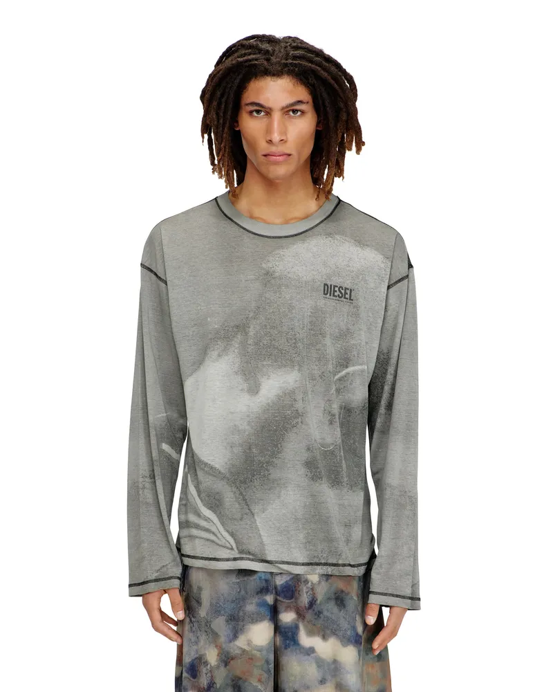 Diesel Langarm-T-Shirt mit Trompe-l'ail-Print - T-Shirts - Herren - Grau Grau
