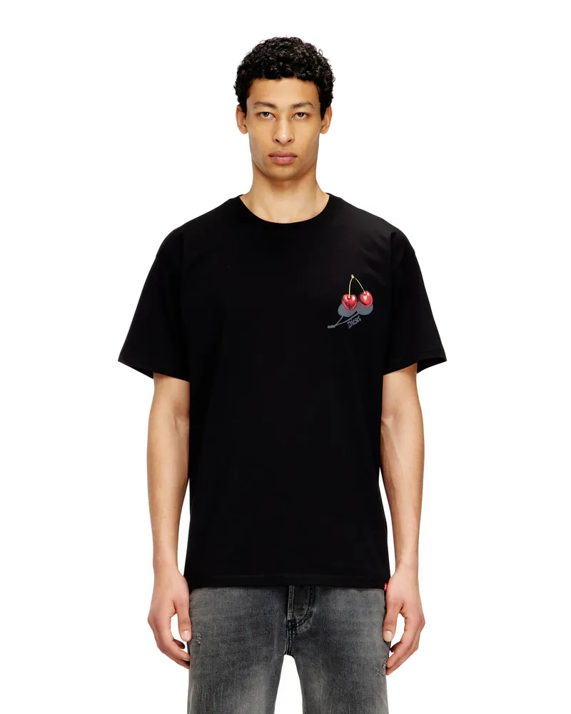 Diesel Baumwoll-T-Shirt mit Kirschmotiv - T-Shirts - Unisex - Schwarz Schwarz
