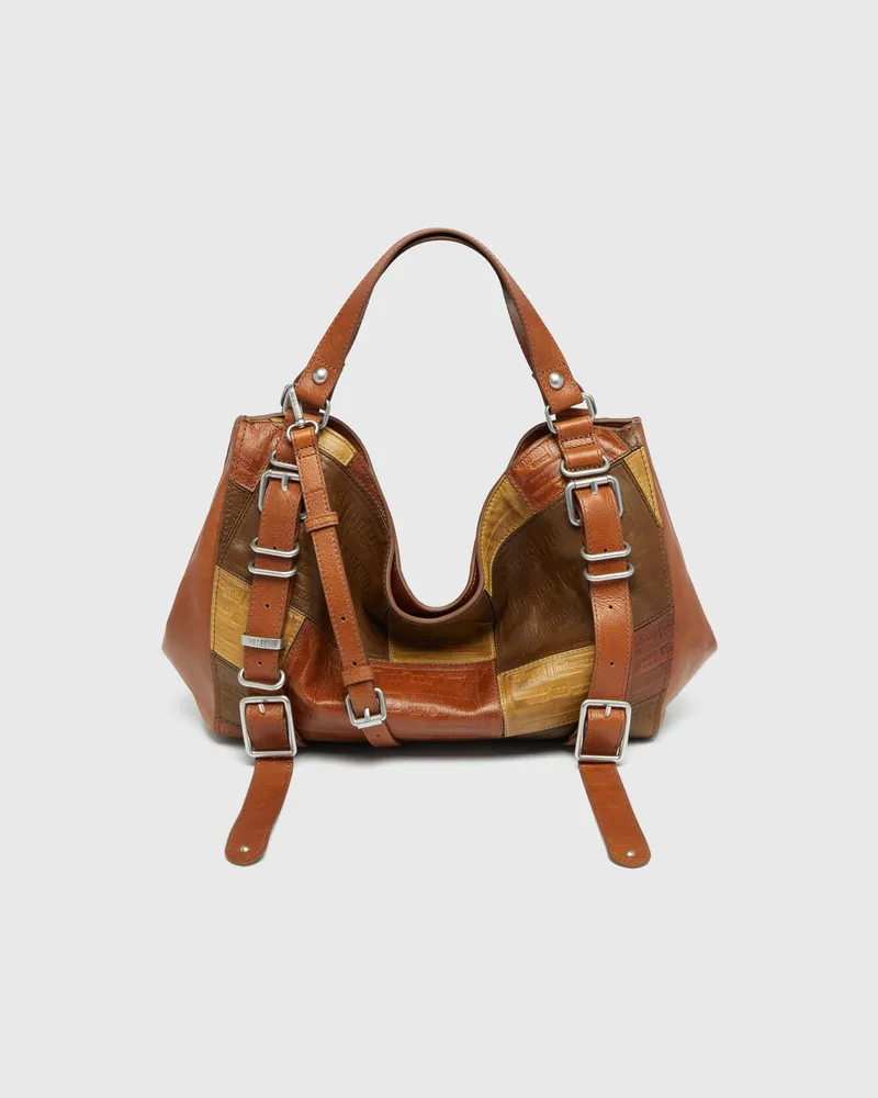 Diesel D-One-Medium Henkeltasche aus Patchwork-Leder - Handtaschen - Unisex - Braun Braun