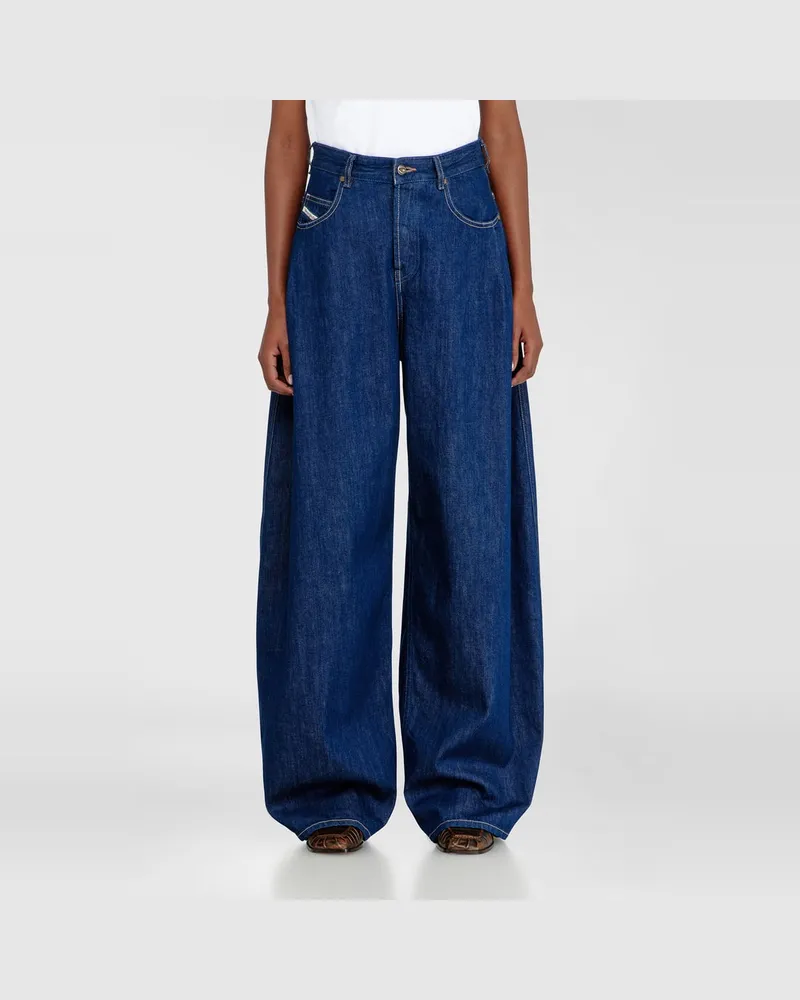 Diesel Relaxed Jeans High Waist 1987 D-Khelz, Dunkelblau, Knopfverschluss Blau