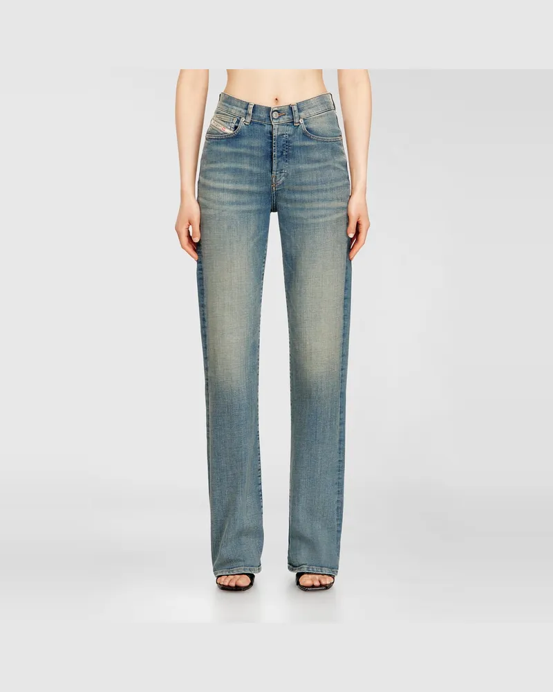 Diesel Regular Jeans High Waist 1971 D-Sent, Mittelblau, Knopfverschluss Blau