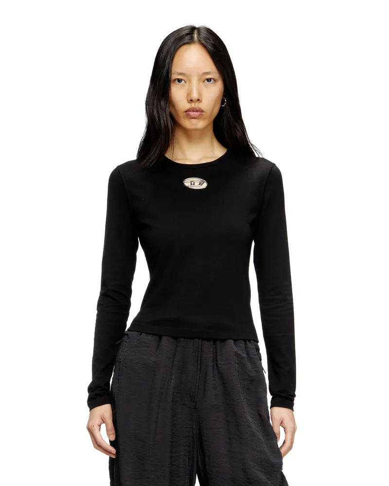 Diesel Langarm-Oberteil mit Oval D-Ausschnitt - T-Shirts - Damen - Schwarz Schwarz