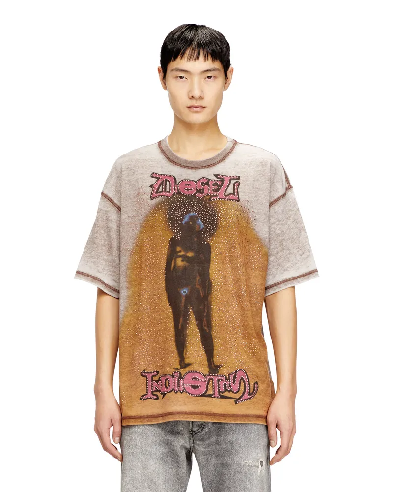 Diesel Entspanntes T-Shirt mit Druck und Nieten - T-Shirts - Herren - Braun Braun