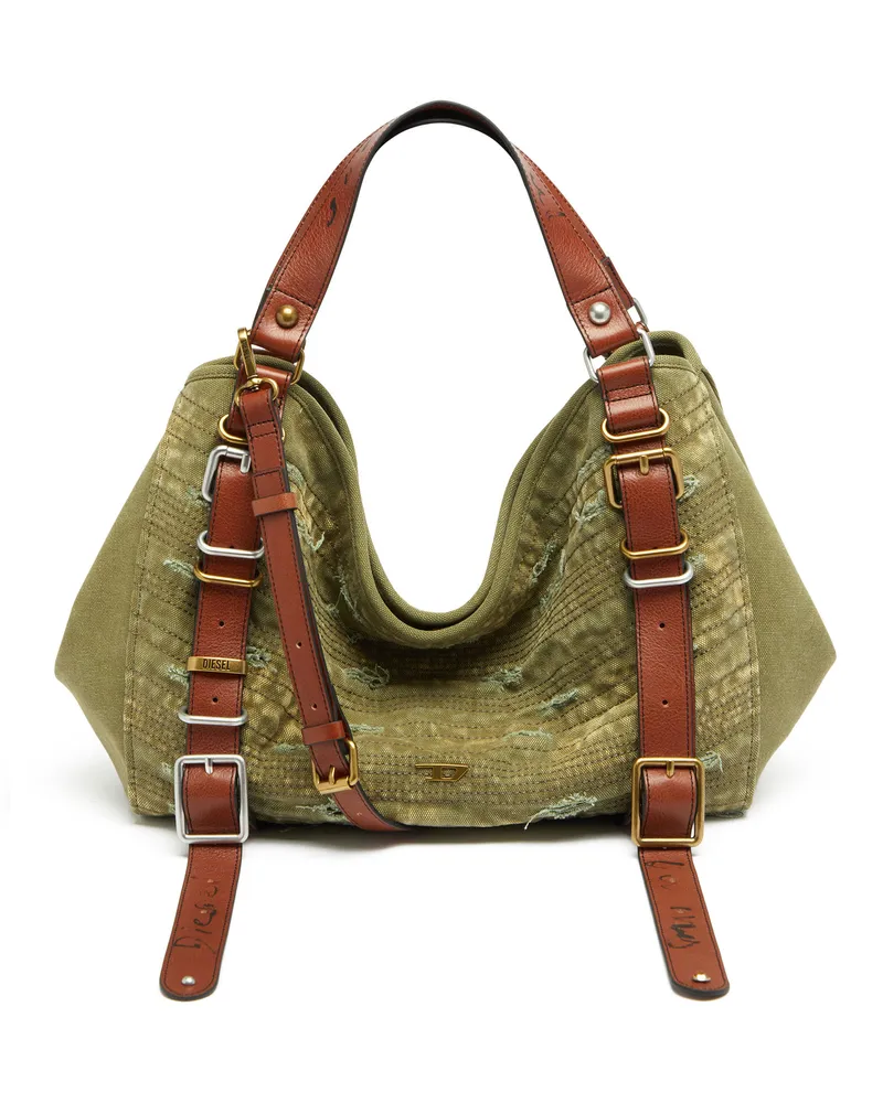 Diesel D-One-Medium Henkeltasche aus Canvas in Used-Optik - Handtaschen - Unisex - Grün Grün