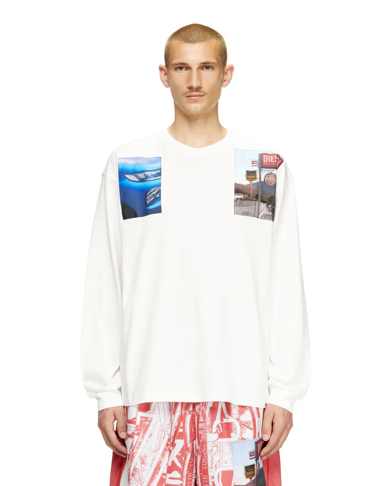 Diesel Langarm-T-Shirt mit Logo-Foto-Patches - T-Shirts - Herren - Weiss Weiss