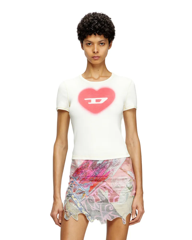 Diesel Geripptes T-Shirt mit Herz D-Wasserfarbe-Effekt - T-Shirts - Damen - Weiss Weiss
