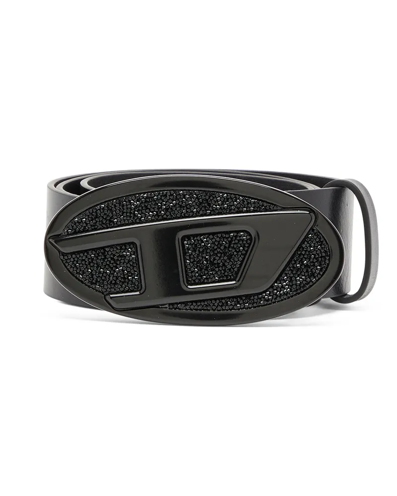 Diesel 4 cm breiter Gürtel aus Leder mit Strass-Oval D-Schnalle - Gürtel - Damen - Schwarz Schwarz