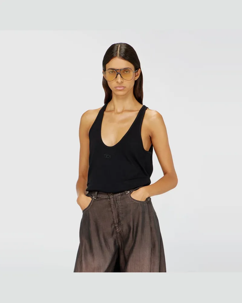 Diesel Geripptes Tanktop mit Oval D - T-Shirts - Damen - Schwarz Schwarz